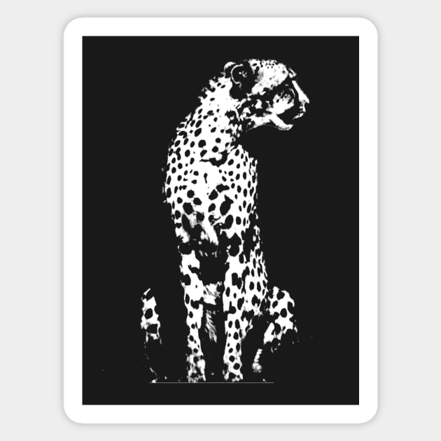 Cheetah Cat Vintage Style Black and White Animal Design Sticker by joannejgg